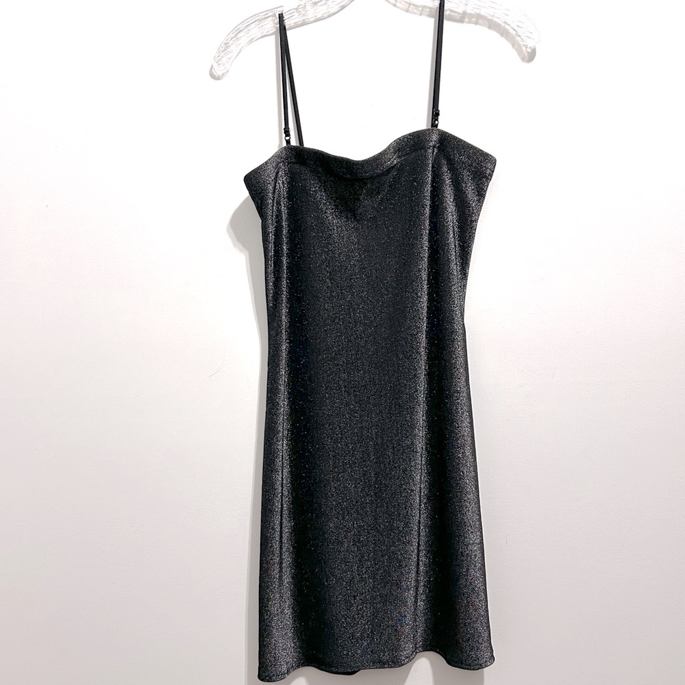 City Triangles Women’s Dark Gray Lurex Shimmer Flowy Mini Dress